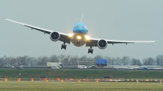 STORM CIARA  CROSSWIND LANDINGS at AMSTERDAM  BOEING 747 Airbus A380  B777 HARD LANDING 4K [upl. by Lupien]