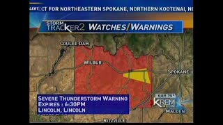 KREMTV Spokane News Clip Severe Thunderstorm Warning for Lincoln County WA Aug 19 2014 [upl. by Hawley]