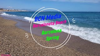 Barceloneta Beach Barcelona 4K  Walking Barcelona  Spring 2023 5 [upl. by Trembly]