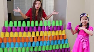 Jannie Builds COLORFUL Cup Wall amp Pretend Play w Ice Cream Toys [upl. by Annoiek]