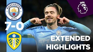 EXTENDED MAN CITY HIGHLIGHTS  Man City 70 Leeds  Foden Grealish De Bruyne Mahrez Stones Ake [upl. by Lucias]