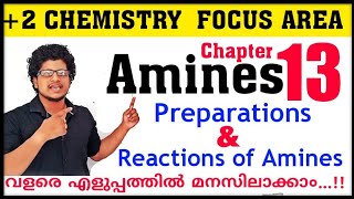 Preparation and Chemical reactions of Amines  Focus area plus two chemistry chapter 13 in malayalam [upl. by Yeltnarb]