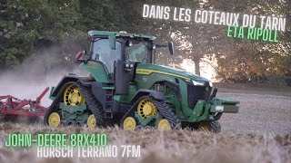 🦌Suivez DAMIEN avec son JOHNDEERE 8RX410 au préparation des sols dans les pentes du TARN 🤠 [upl. by Ryder]