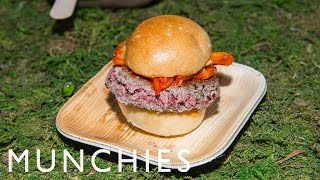 Momofuku Cooks Impossible Foods MeatFree Burger that Bleeds [upl. by Aehcim]