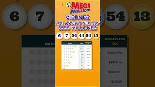 Reel Resultados Mega Millions Viernes 2 de Agosto 2024 Jackpot 358 Millones de dólares [upl. by Nortyad145]