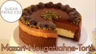 Cremige MozartTorte mit SchokoNougatSahne und MarzipanQuarkCreme  Rezept von Sugarprincess [upl. by Macnair]