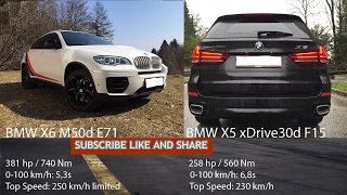 2012 BMW X6 M50d E71 vs 2015 BMW X5 xDrive30d 0250 kmh [upl. by Nnylhtak]