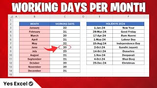 Get Working Days Per Month in Excel [upl. by Lazar]