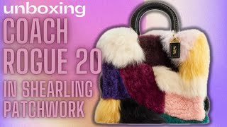 ITS SO FLUFFY   COACH UNBOXING  ROGUE 20 IN SHEARLING PATCHWORK [upl. by Nunnery370]