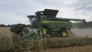 Harvest 2023  John Deere X91100 amp 45ft Draper Header Cutting Winter Barley [upl. by Ryon156]