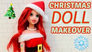 Custom CHRISTMAS Doll MAKEOVER😍🎄☃️Curling Hair Sparkles in Hair Tattoos DIY Christmas dress [upl. by Isla614]