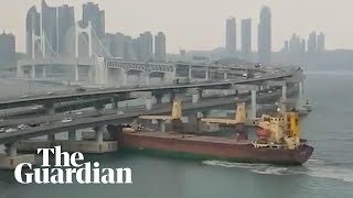 Russian cargo ship crashes into bridge in South Korea [upl. by Drofxer]