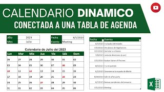 CALENDARIO DINÁMICO CONECTADO A UNA AGENDA EN EXCEL [upl. by Linzy]