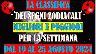 La Classifica dei Segni Zodiacali Migliori e Peggiori per la Settimana dal 19 al 25 Agosto 2024 [upl. by Sagerman591]