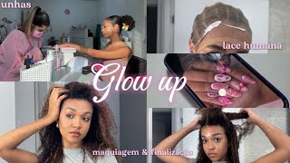 GLOW UP🎀  lace humana curlscurls Nails decoradas amp maquiagem [upl. by Yettie803]