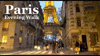 Paris France 🇫🇷 Christmas walk in Paris  An evening around Eiffel Tower  4K HDR walk [upl. by Enileuqkcaj]