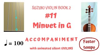 💃🕺 MINUET IN G Suzuki Violin Book 211 FASTER 𝓦𝓮𝓭🔺 Anim Silent VIOLINs 🔢🎻 with Piano Accomp🎹 [upl. by Picco]