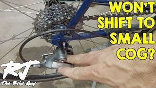 Fix Bike Rear Derailleur That Wont Shift Into Highest GearSmall Cog [upl. by Retsae]