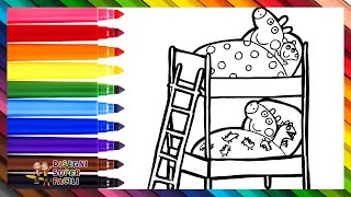 Disegnare e Colorare Peppa Pig e George Pig Nel Loro Letto a Castello 🐷🛏️🛏️🌈 Disegni Per Bambini [upl. by Elamaj]