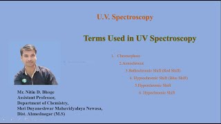 Terms used in U V Spectroscopy  Chromophore Auxochrome bathochromic shift  Prof Nitin Bhoge [upl. by Norita437]