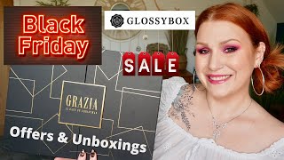 BLACK FRIDAY GLOSSYBOX OFFERS DISCOUNT CODES amp GRAZIA ADVENT CALENDAR UNBOXING [upl. by Esiuolyram]