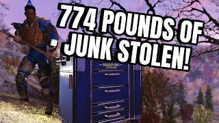 I STOLE 774 POUNDS OF JUNK OFF THIS GUY fallout 76 pvp and trolling [upl. by Anirbes]