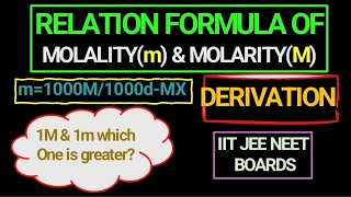 KNOW THE CONCEPT OF MOLALITY IN TERMS OF MOLARITY  EVERY QUESTIONS BASED ON THIS RELATION [upl. by Jaquelin]