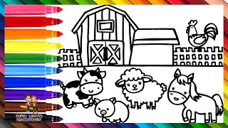 Zeichnen und Ausmalen einer Farm mit Tieren 🐮🐷🐔🐑🐴🌈 Kinderzeichnungen [upl. by Dweck773]