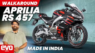 Aprilia RS 457  Most Affordable Italian Supersport  Walkaround  evo India [upl. by Iccir360]