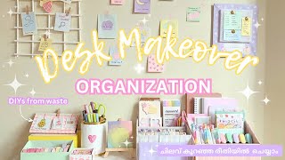 DESK MAKEOVER 2024 SETUP FROM WASTE CUTE AND BUDGET FRIENDLY MALAYALAM DIY ORGANIZER PENHOLDER [upl. by Sucramad906]