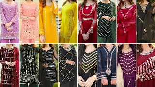 Beautiful Mirror Work on Kurti Design 2023  Latest Kurti Design with Mirror Ideas [upl. by Gneh]