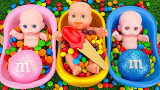 Satisfying Video l Mixing Skittles Candy in 3 BathTubs with Magic MampMs amp Rainbow Slime Cutting ASMR [upl. by Aivan200]