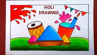 how to draw Holi festival poster with colour step by step [upl. by Crescentia]