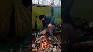 Solo Man Building A Survival Outdoor Shelter Alone in Winter Snow [upl. by Saihttam853]