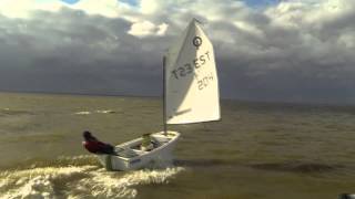 Sailing on Optimist Wind up to 35 knots Optimist planing [upl. by Venezia33]