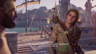 Assassins Creed Odyssey Meditate to Pass Time Meet Phidias At Night at Port of Piraeus [upl. by Ahsiemak]