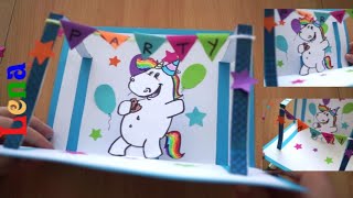 Pummel Einhorn Karte zum Geburtstag basteln 🍪 Birthday Unicorn card  3D Birthday Card DIY [upl. by Nido]