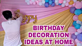 SIMPLE BIRTHDAY DECORATION IDEAS AT HOME  PLEATED BACKDROP WITH BALLON GARLAND  Rex Montalbo [upl. by Ahsocin475]