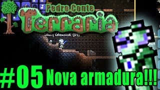 Terraria 05  PC  Armadura nova ficando mais forte explorando caverna [upl. by Granlund]