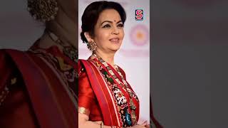 Watch  Nita Ambani Dazzles In Her Saree With Intricate Painting Of RadhaKrishna At The Back News18 [upl. by Naerb]