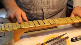 Tutorial  An Old Dobro Guitar Gets TLC  Fret RepairLevel and a New Nut [upl. by Garvey841]