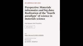 Perspective Materials informatics and big data Realization of the fourth paradigm o  RTCLTV [upl. by Yanat365]