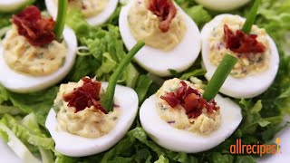 How to Make Jalapeno Bacon Cheddar Deviled Eggs  Appetizer Recipes  Allrecipescom [upl. by Bihas]