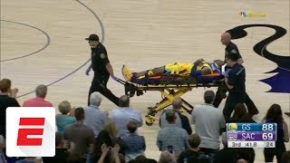 Patrick McCaw leaves on stretcher after hard fall  ESPN [upl. by Massimo]