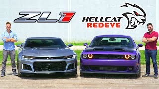 2019 Dodge Hellcat Redeye vs Chevrolet Camaro ZL1  Horsepower Wars [upl. by Amadas]