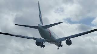 Emirates B777300ER go around at Dublin Airport during storm Kathleen [upl. by Llecram]