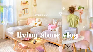 apartment room makeover 🏡🌸 minimal amp pinterest aesthetic new furniture slacking off living alone [upl. by Vivienne]