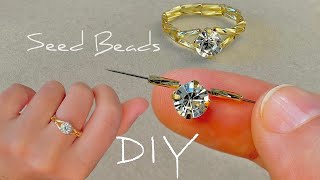 Easy Beaded Ring Tutorial Bugle Beads Jewelry Making  Rhinestone Ring Making [upl. by Suiramed512]