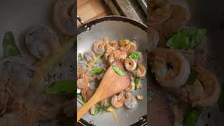 Stir fried prawns with hot basil Cooking Food [upl. by Nylsej472]