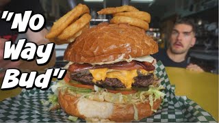 MASSIVE BURGER CHALLENGE  10 POUNDS  THE BIGGEST BURGER I HAVE TRIED  Man Vs Food [upl. by Maximo419]